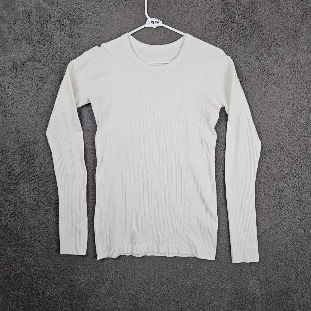 Lululemon Rest Less Pullover White Jacquard Ribbed Long Sleeve Shirt Womens‎